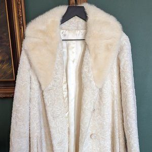 Vintage White Faux Persian Lamb and Real Mink Coat